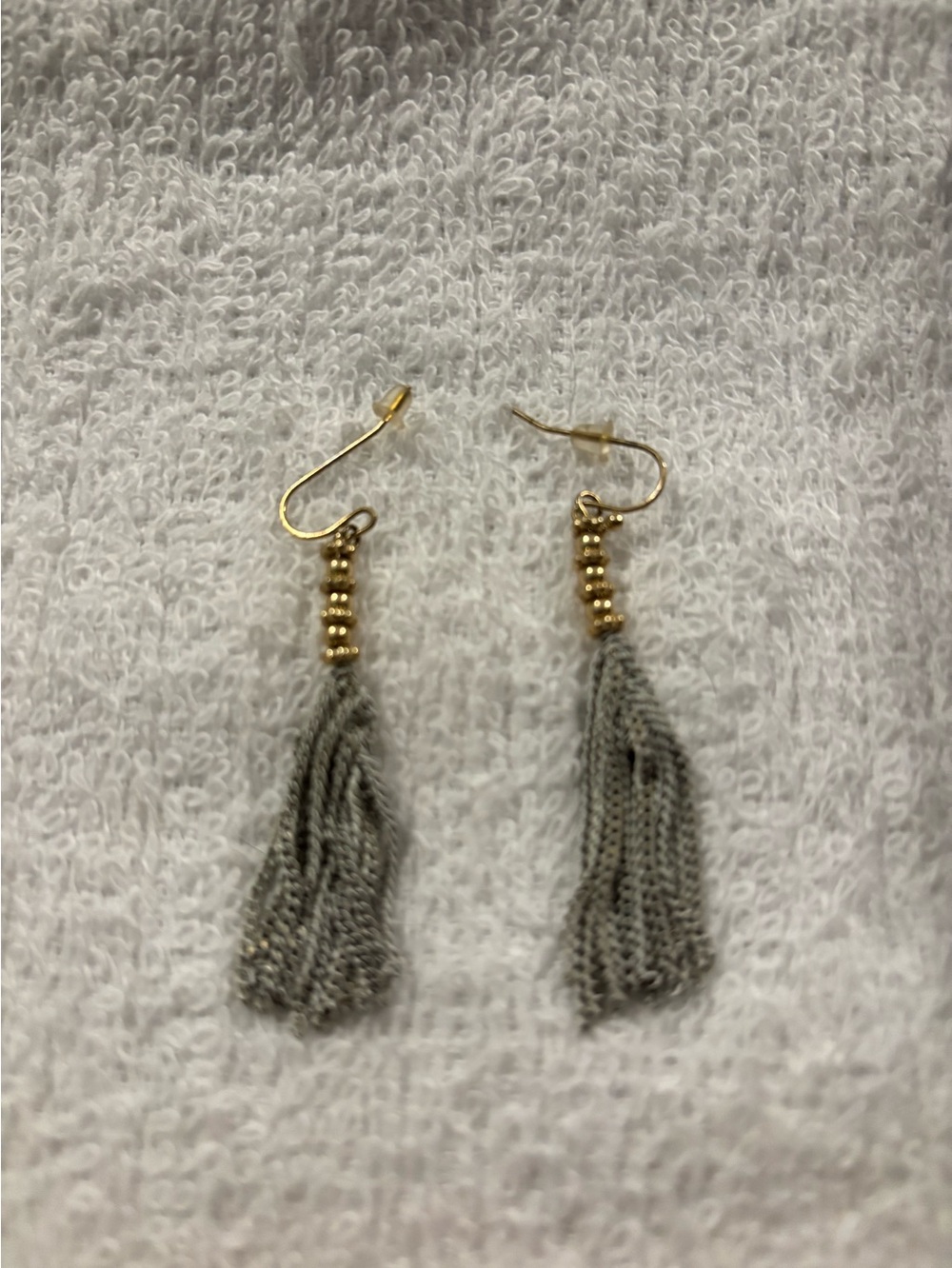 Silver Tassel Dangle Earrings with Gold Beaded Top